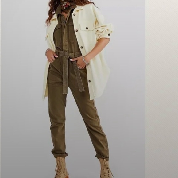 Free People Sydney Denim Coveralls in Green Sleeveless size Medium - Picture 6 of 12